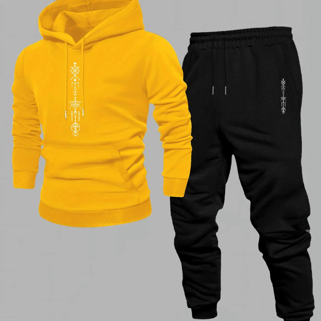 Two-piece men's casual drawstring pullover hoodie sportswear for autumn/winter new style loose top with sporty casual pullover