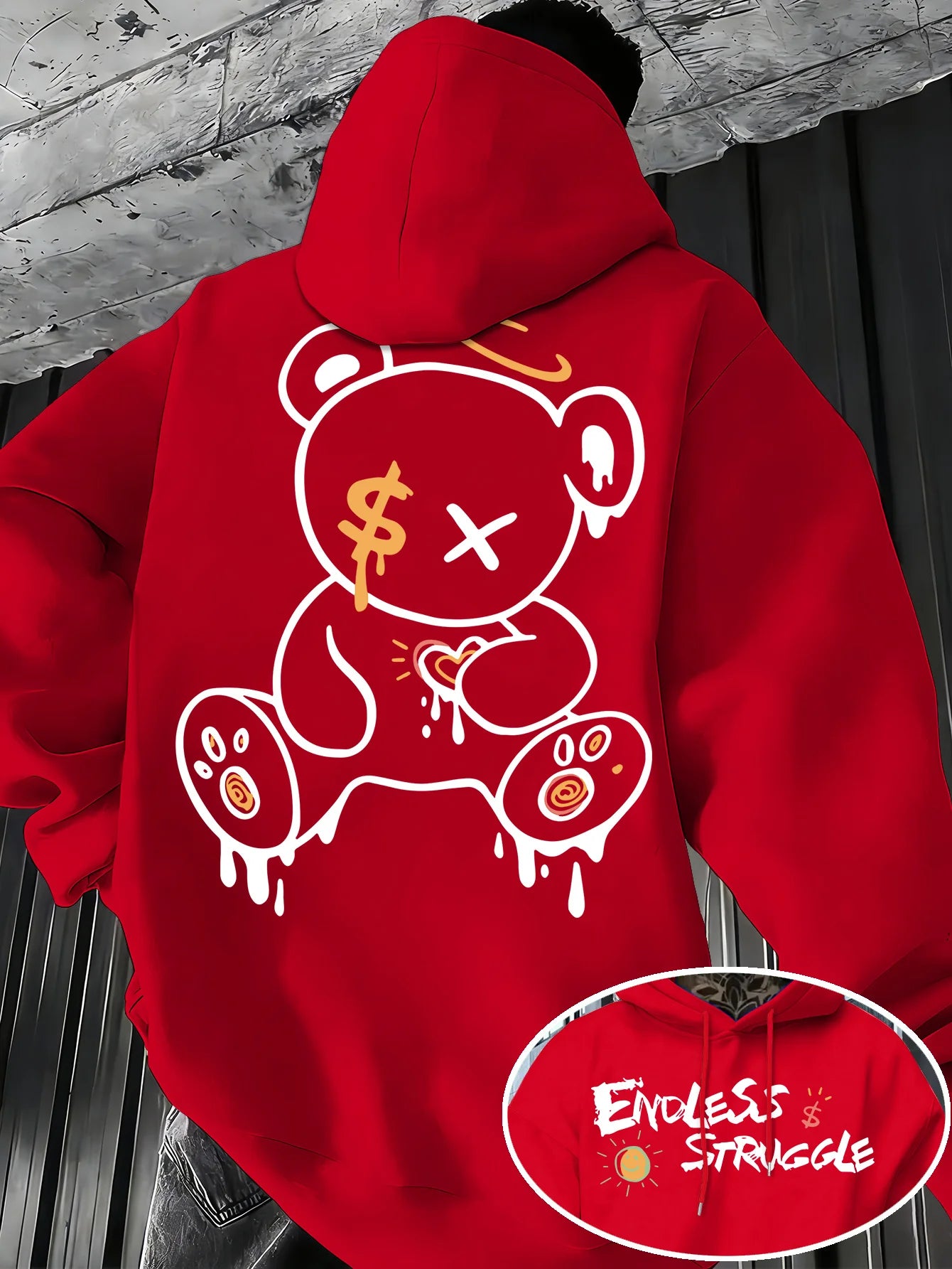 Men's Fashion Trend Hooded Sweatshirt with Print - Men's Bear pattern hoodies men clothing streetwear promo