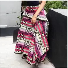 Fashion Irregular Splice Ruffle Edge Outfit Chic Striped Printed Top+Skirt 2pc Set Sexy Waist Cinch Backless Beach Holiday Suit