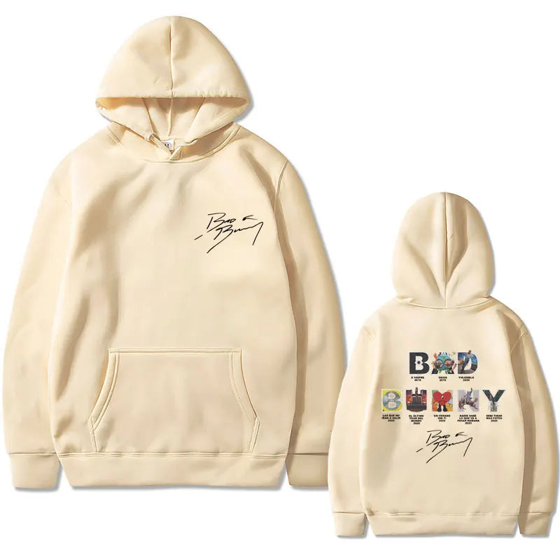 Rapper Bad Bunny Music Album Cover Pattern Hoodie Men's and Women's Hip-Hop Hooded Sweatshirt Men's Casual Hoodie