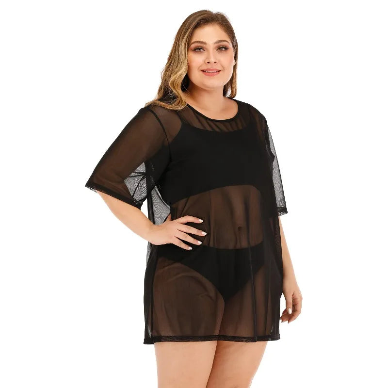 Women's Video Mesh Beach Dress Summer New Sexy Bikini Blouse Dress