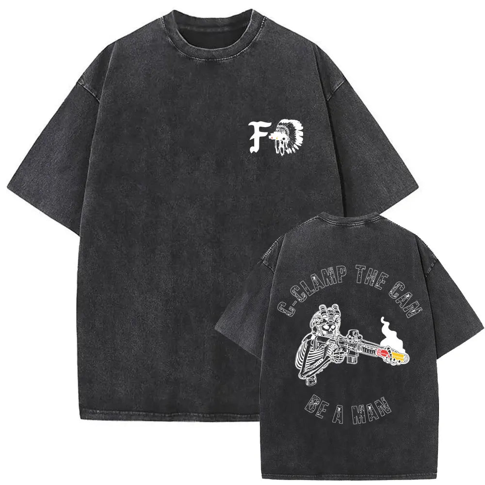 Forward Observations Group Vintage Washed T-shirt Skeleton Graphic T Shirts Men Women Fashion Oversized T-shirts Male Streetwear