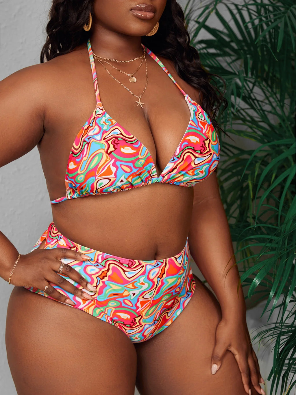 Bikini Sets for Women 2024 Summer Plus Size Printed Bandage Two Piece Swimsuit Sexy Beach Swimwear