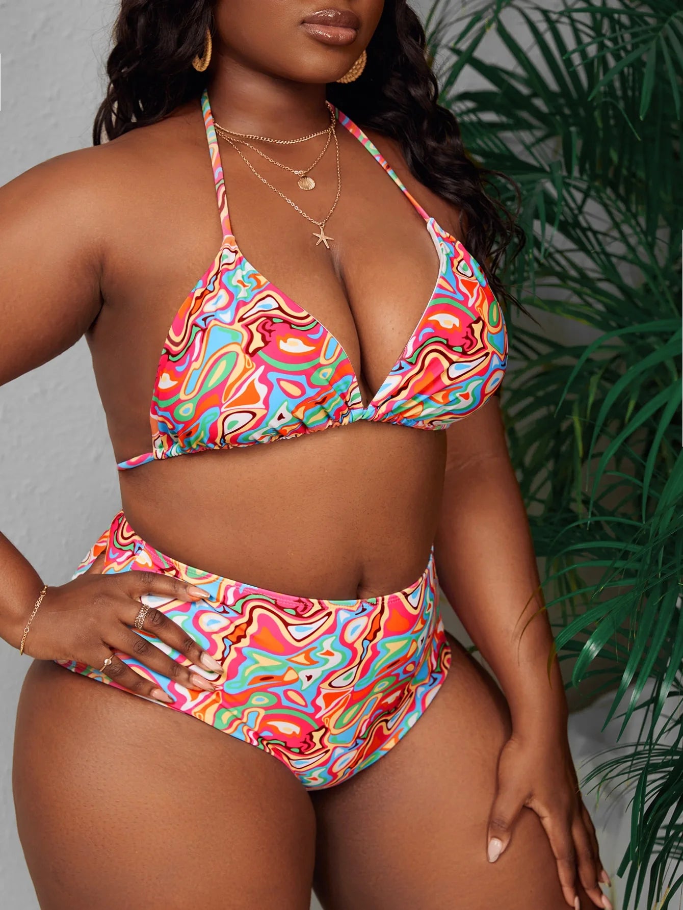 Bikini Sets for Women 2024 Summer Plus Size Printed Bandage Two Piece Swimsuit Sexy Beach Swimwear