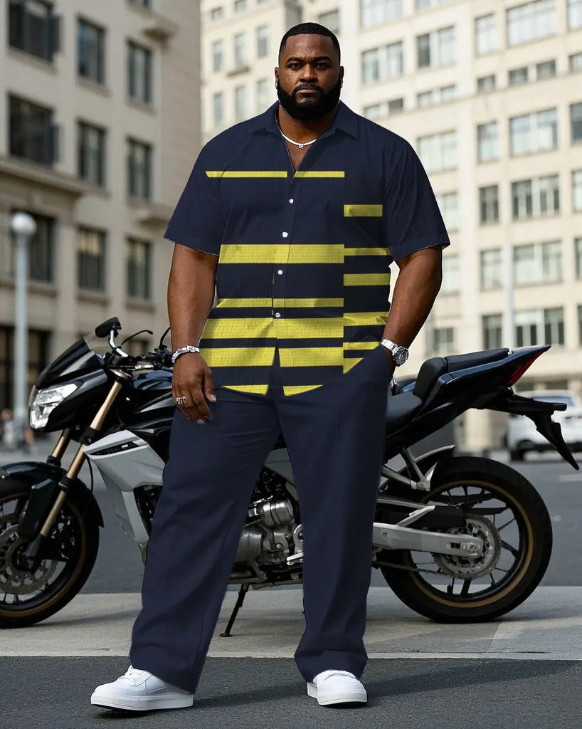 S-9XL Plus Size Men's Modern Abstract & Geometric Print Shirt & Pants Set, Multi-Design Casual 2-Piece Summer Outfit Collection