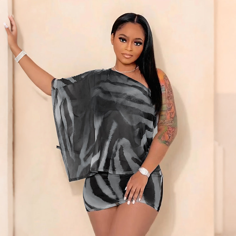 Women's Claw Print Oblique Shoulder Two-Piece Set