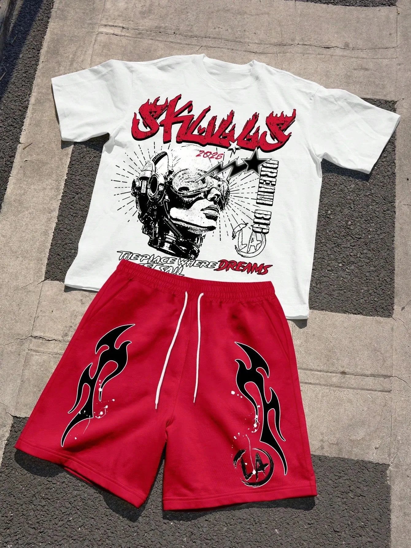 Summer men's fashionable breathable comfortable letter printed round neck T-shirt shorts set outdoor casual top