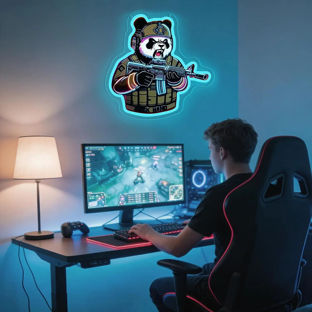 Tactical Panda Neon Sign USB Powered LED Light for Sport Club Playroom Party Kids Room Gaming Room Bedroom Decoration Gift