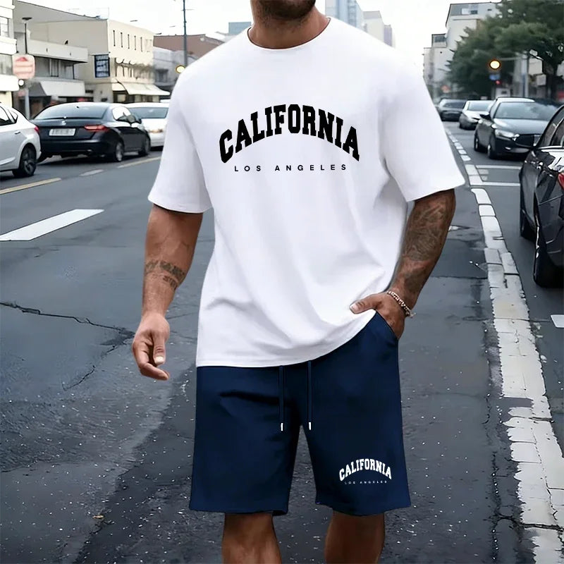 Men's T-Shirt Tracksuit Print Adult Sports Casual O Neck Short Sleeves Jogging Clothes Summer Street 2-Piece Set or Tees Shorts