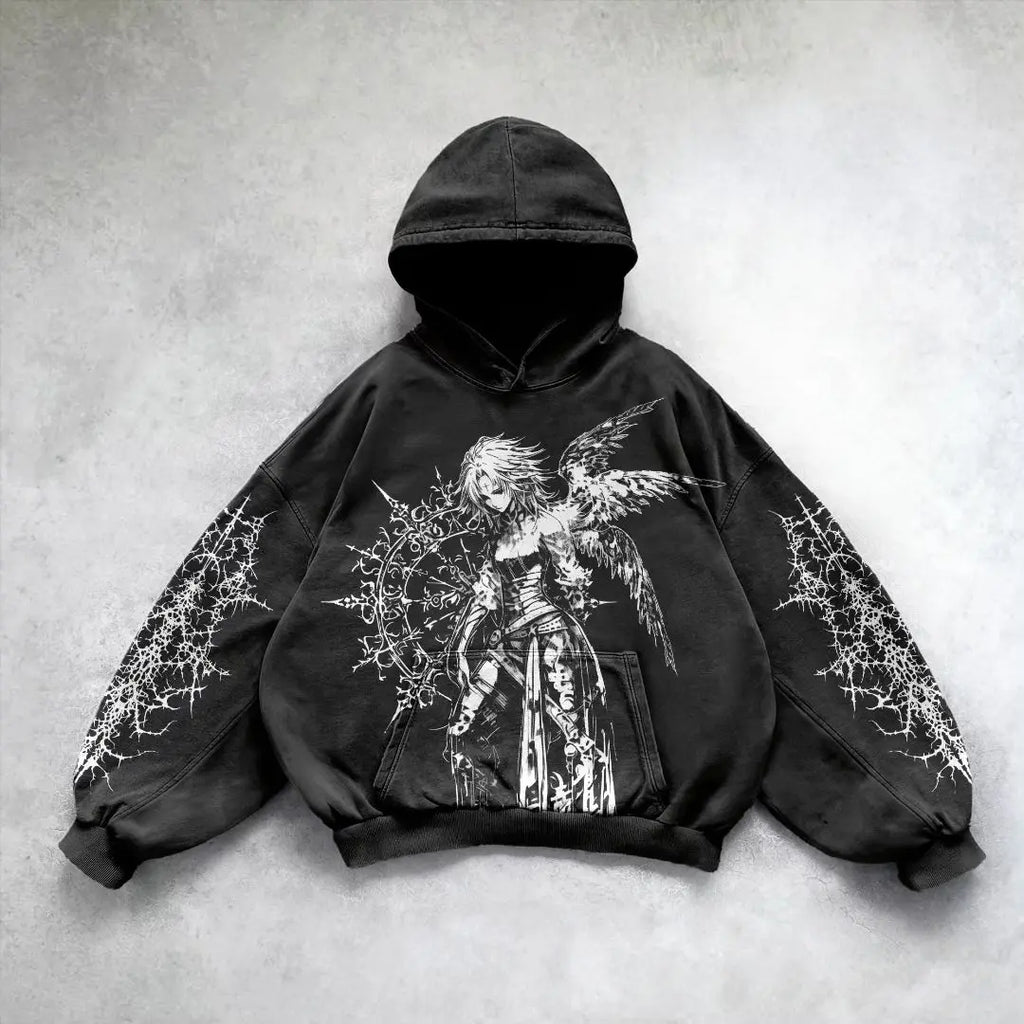 Harajuku Y2k Angel Pattern Hoodie Tops Oversized Hoodies Women Goth Streetwear Sweatshirt Tracksuit Men Couples Gothic Clothes