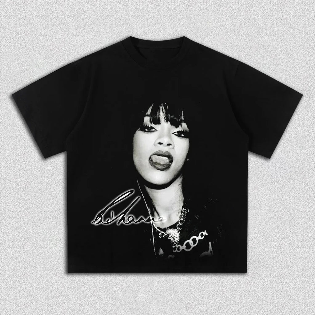 Rihanna Black & White Sunglasses Portrait Graphic T Shirt Men Women Retro R&B Pop Cotton Short Sleeve Streetwear Tee