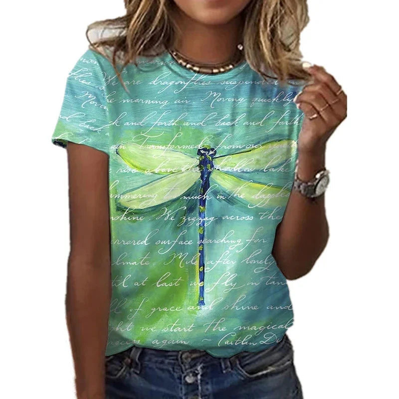 Fashion Artistic Flower Pattern T-shirt Women Summer Leisure Y2k Graphic Tee Female Casual Elegant Short-sleeved O-neck Tee Tops