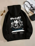 2025 unisex printed hooded sweatshirt with black cat letter pattern long sleeved sweatshirt, casual and comfortable