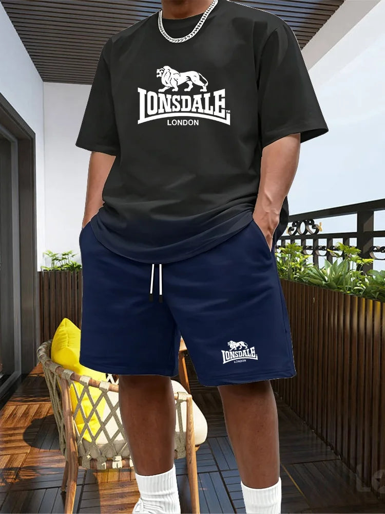 Men's Summer Beach Sports Suit Casual Outdoor Basketball Sports Comfortable Two-Piece Set with Fashion Loose T-Shirt And Shorts