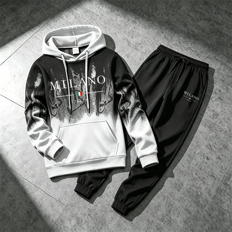2026 New Arrival Men's Tracksuit Hoodie&sweatpants Italy Fashion Sportswear 2pcs Set Male Daily Casual Sports Hooded Jogger Suit