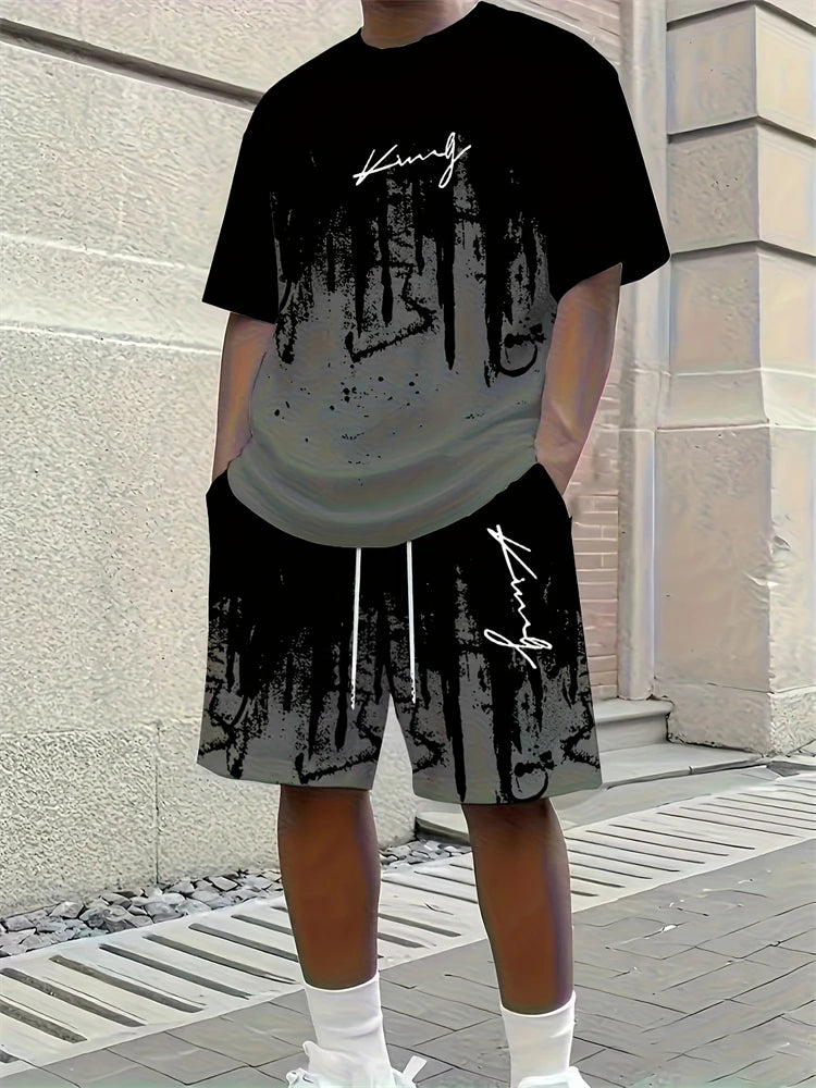 Spring 2026 Casual New Men's Set, Peris 3D Printed Men's Casual Top And Drawstring Shorts, Urban Fashion Men's Clothing 2XS-6XL