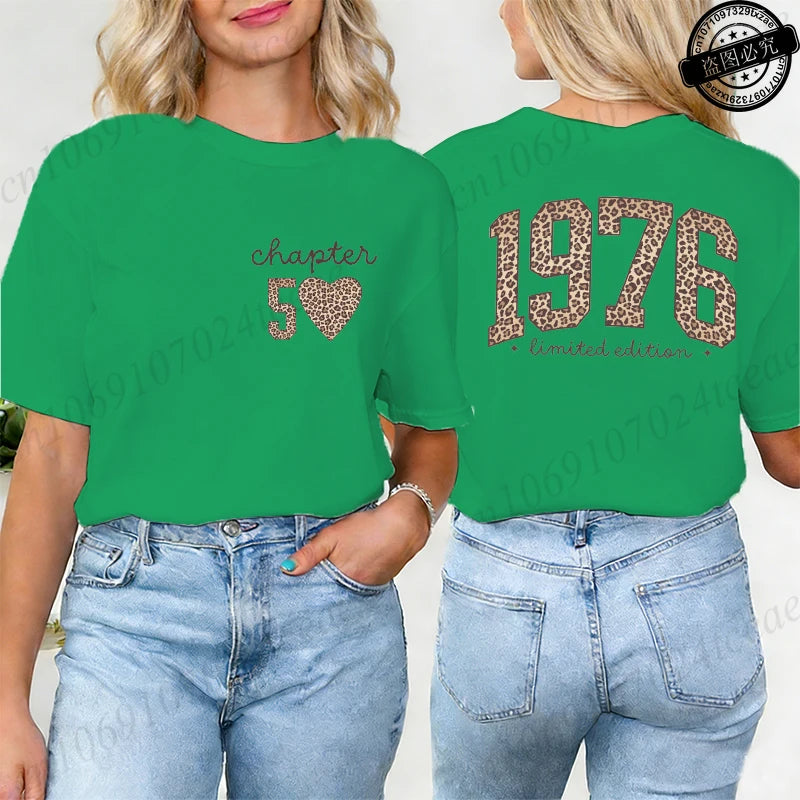 Fashion Women T Shirt  1976 Retro Birthday Print T Shirt Leopard 50th Birthday Gifts Tops Ladies Shirt Harajuku Graphic T-shirt