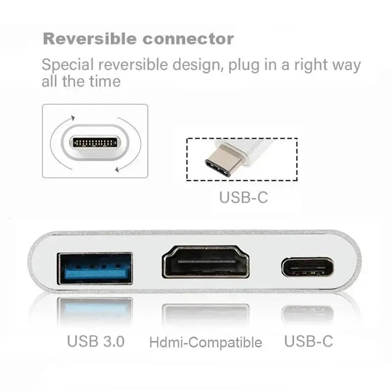 3 In 1 Type C to HDMI-compatible Adapter USB Hub Type C to HDTV Charging Converter For iPhone 15 Series Laptop Macbook Converter