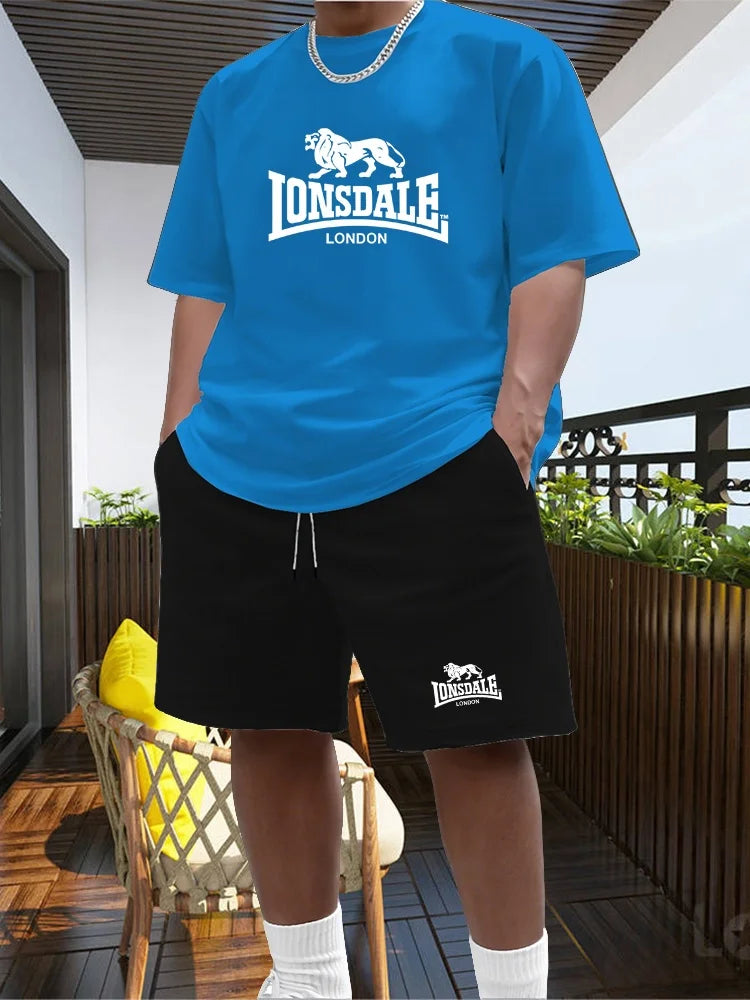Men's Summer Beach Sports Suit Casual Outdoor Basketball Sports Comfortable Two-Piece Set with Fashion Loose T-Shirt And Shorts