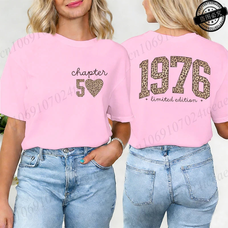 Fashion Women T Shirt  1976 Retro Birthday Print T Shirt Leopard 50th Birthday Gifts Tops Ladies Shirt Harajuku Graphic T-shirt