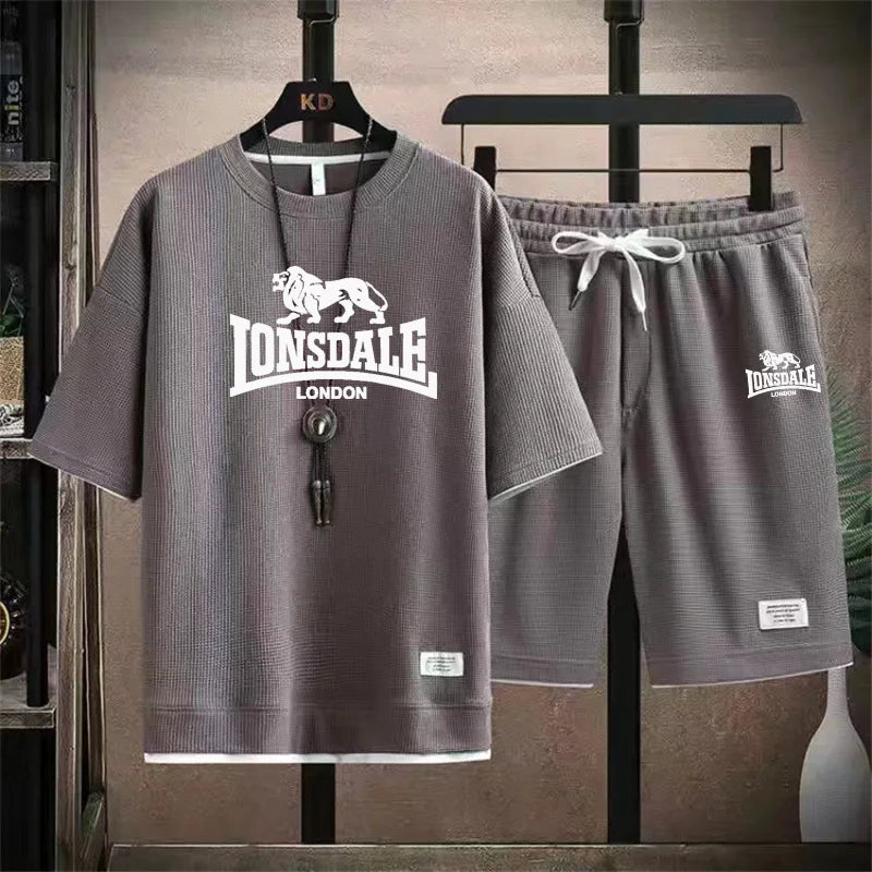 Men's summer new casual short-sleeved T-shirt set, fashionable outdoor men's round-neck pullover + sports shorts 2-piece set