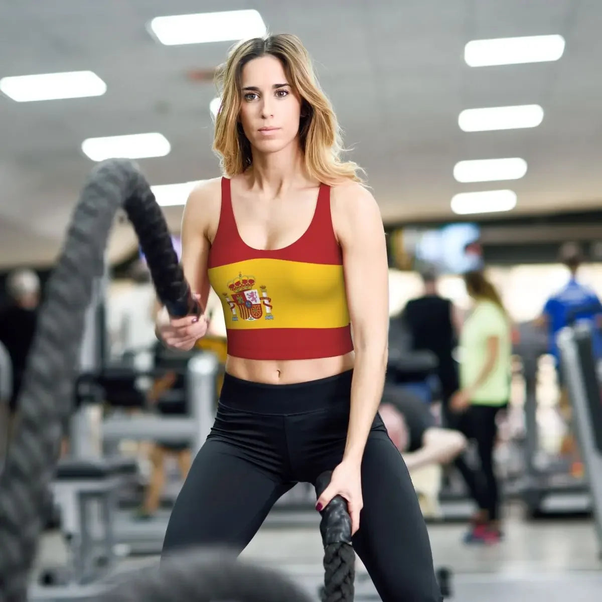 Spain Flag Basic Tops Women Samba Sexy V-Neck Yoga Fitness Sports Tops