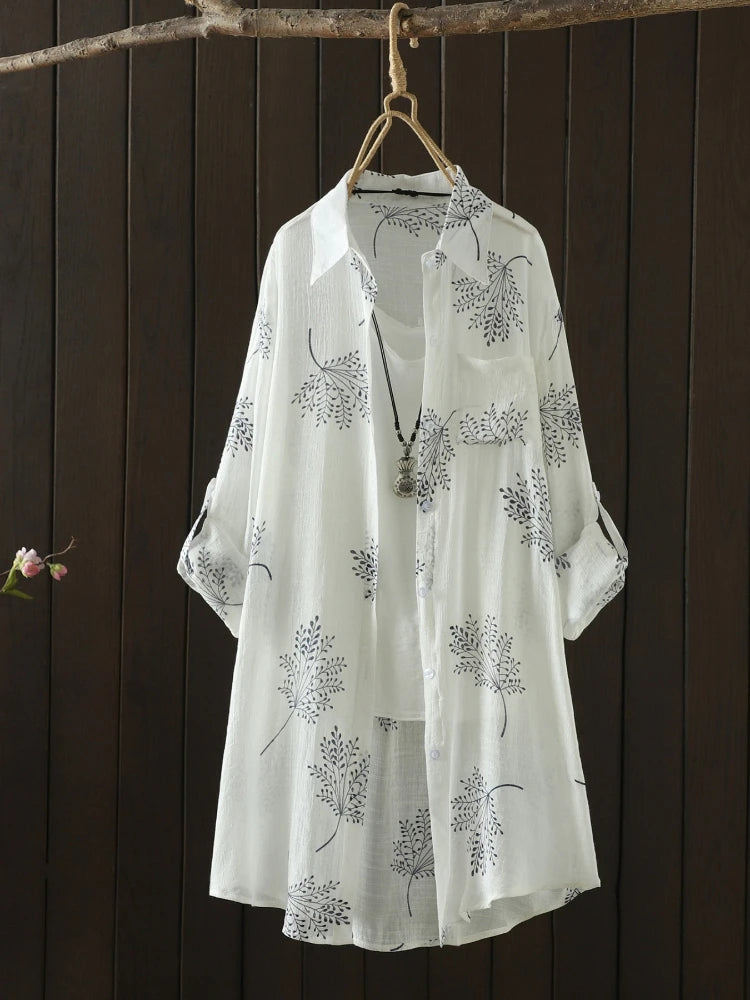 Plus Size Women's Shirt 2025 Summer New Hot Elegant Printing Blouse Female Loose Casual Long Sleeve Cool Top Vintage Streetwear