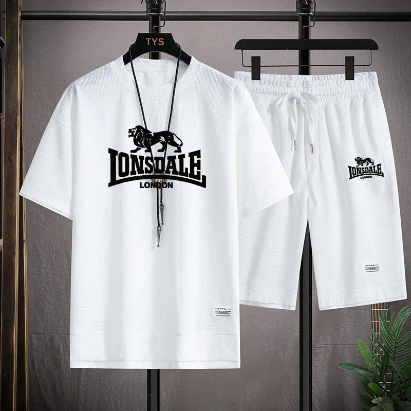 Men's summer new casual short-sleeved T-shirt set, fashionable outdoor men's round-neck pullover + sports shorts 2-piece set