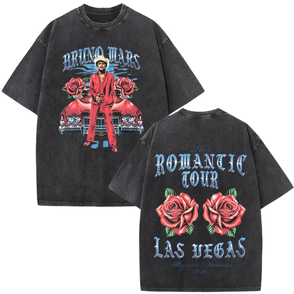 Bruno Mars The Romantic Tour 2026 Print Vintage Washed T-shirt Man Woman Fashion T-shirts Cotton Loose Casual Oversized T-shirts
