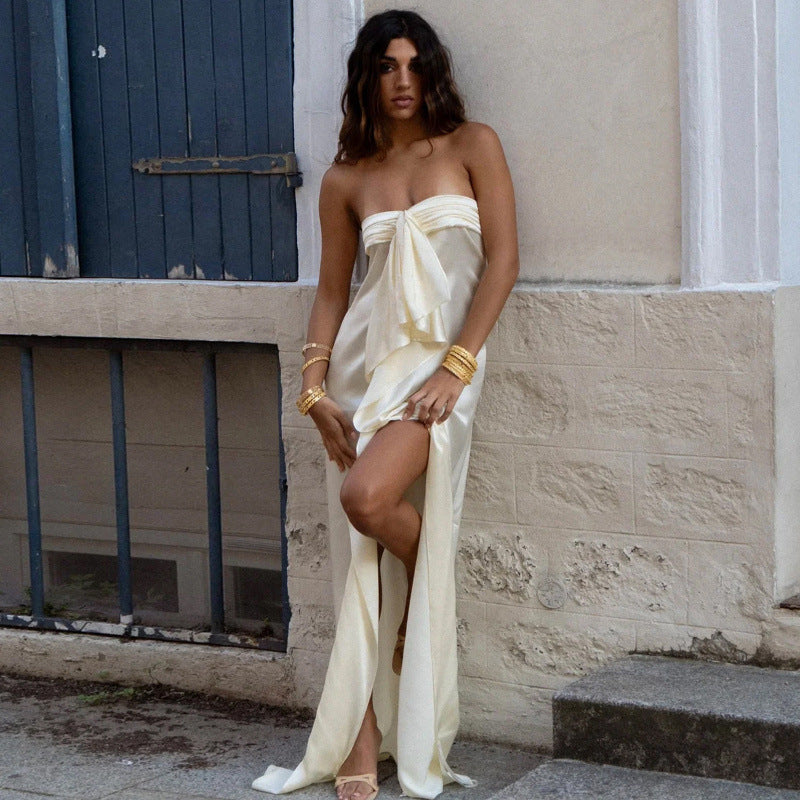 Elegant One-Shoulder Satin Maxi Dress
