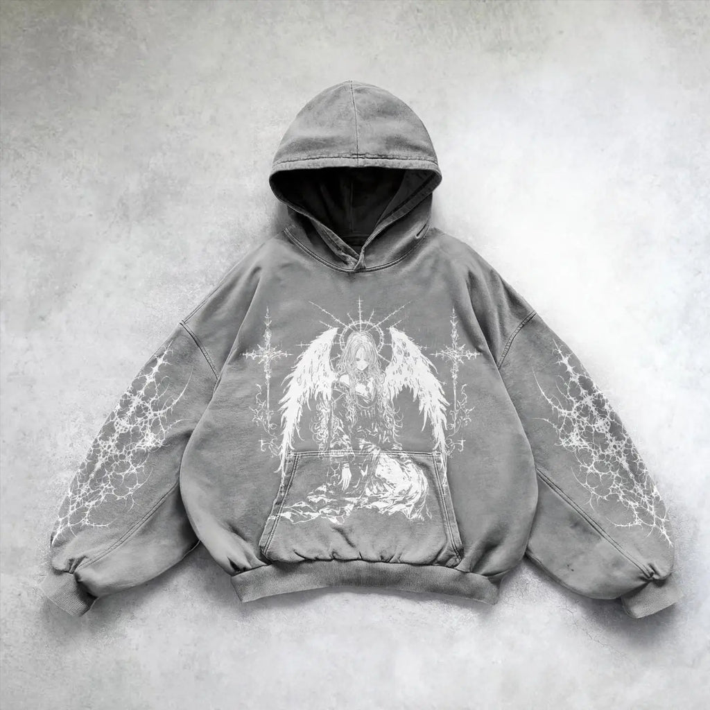 Harajuku Y2k Angel Pattern Hoodie Tops Oversized Hoodies Women Goth Streetwear Sweatshirt Tracksuit Men Couples Gothic Clothes