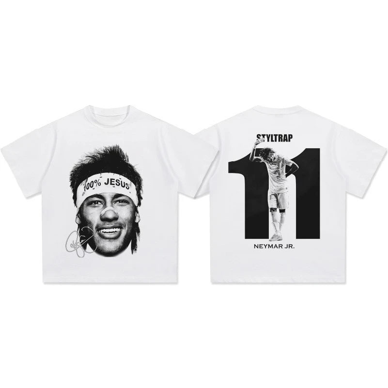 American Hip Hop Summer Neymar American Short Sleeve Crew Neck Heavy T-Shirt Men's and Women's Retro Fashion Short Sleeve Top
