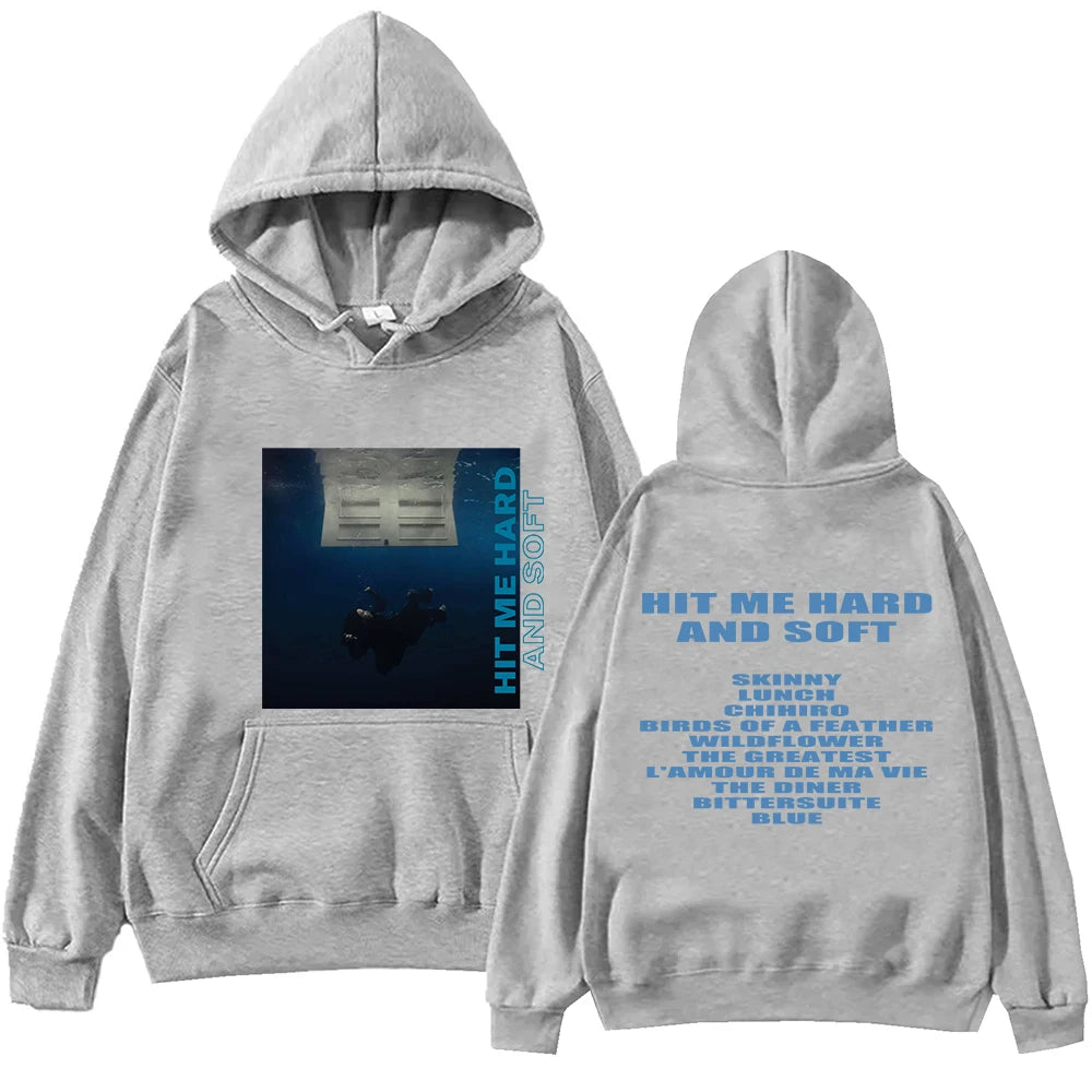 "Hit Me Hard And Soft" Billie men's hoodie Harajuku pattern printed hoodie Fan casual hoodie High-quality Sweatshirt
