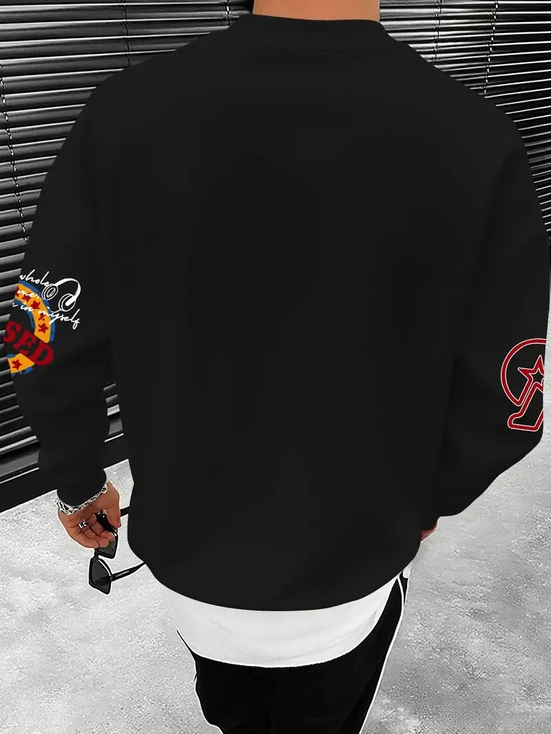 The new men's round-neck sweatshirt for Spring and Autumn 2025 features a casual and fashionable 3D letter pattern print