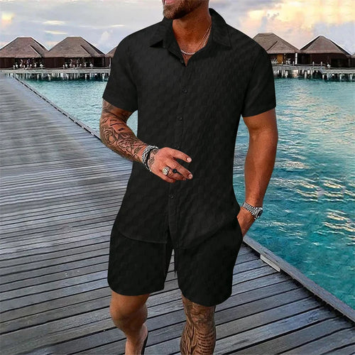 6 colors European and American new summer men's fashion pure color casual blended short-sleeved T-shirt shorts suit S-3XL size
