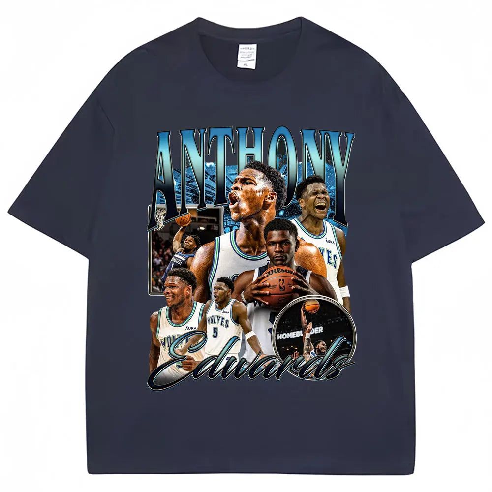 Vintage Anthony Edwards Graphic T Shirt Men's Clothing Basketball Fans Gift T-shirt Cotton Oversized High Street T-shirts Male