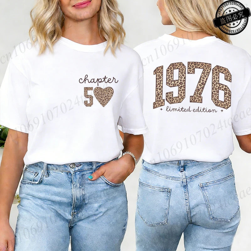 Fashion Women T Shirt  1976 Retro Birthday Print T Shirt Leopard 50th Birthday Gifts Tops Ladies Shirt Harajuku Graphic T-shirt