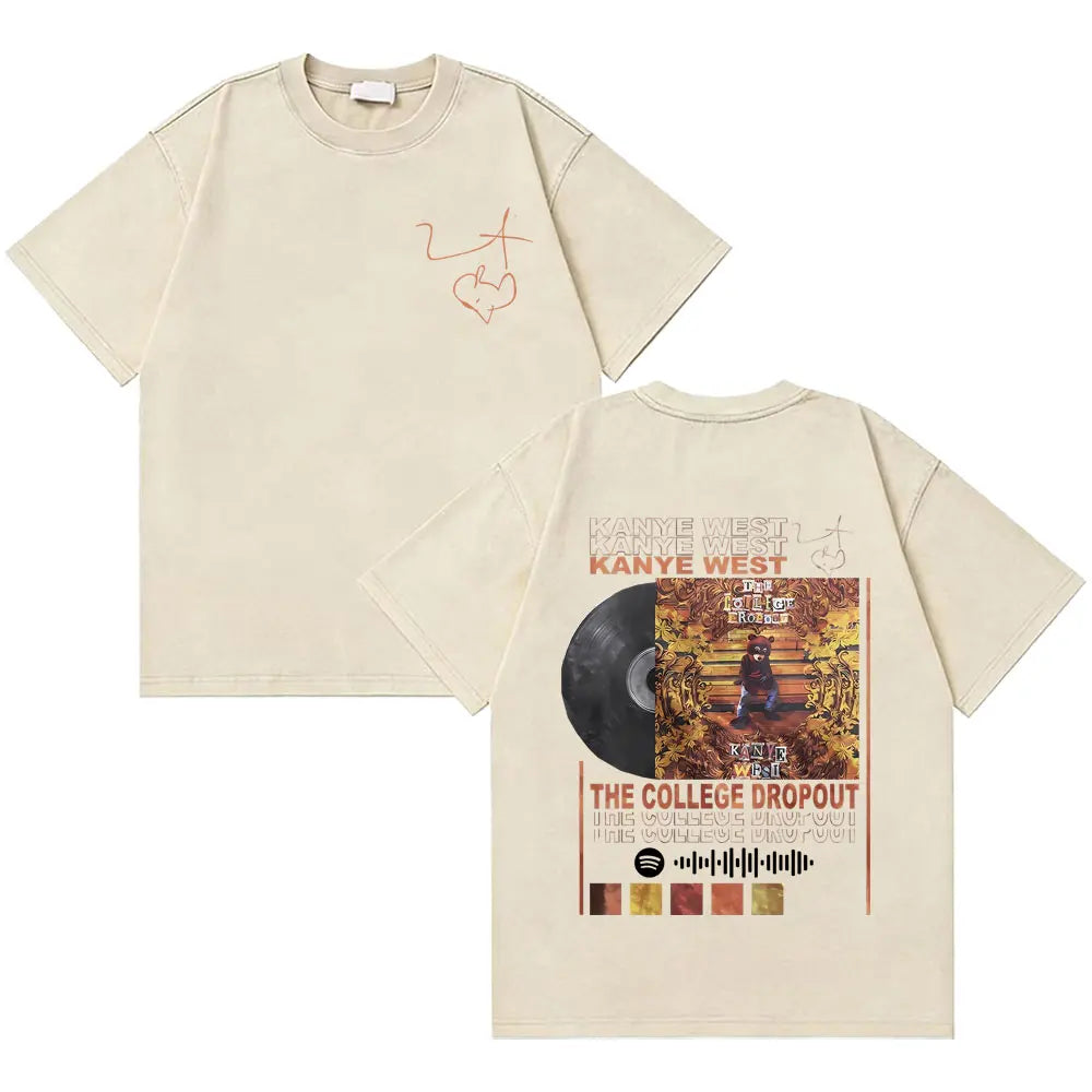 Awesome Rapper Kanye West Graduation Bear Vintage Washed T-shirt Men Women Hip Hop Fashion Trend Short Sleeve T Shirt Streetwear