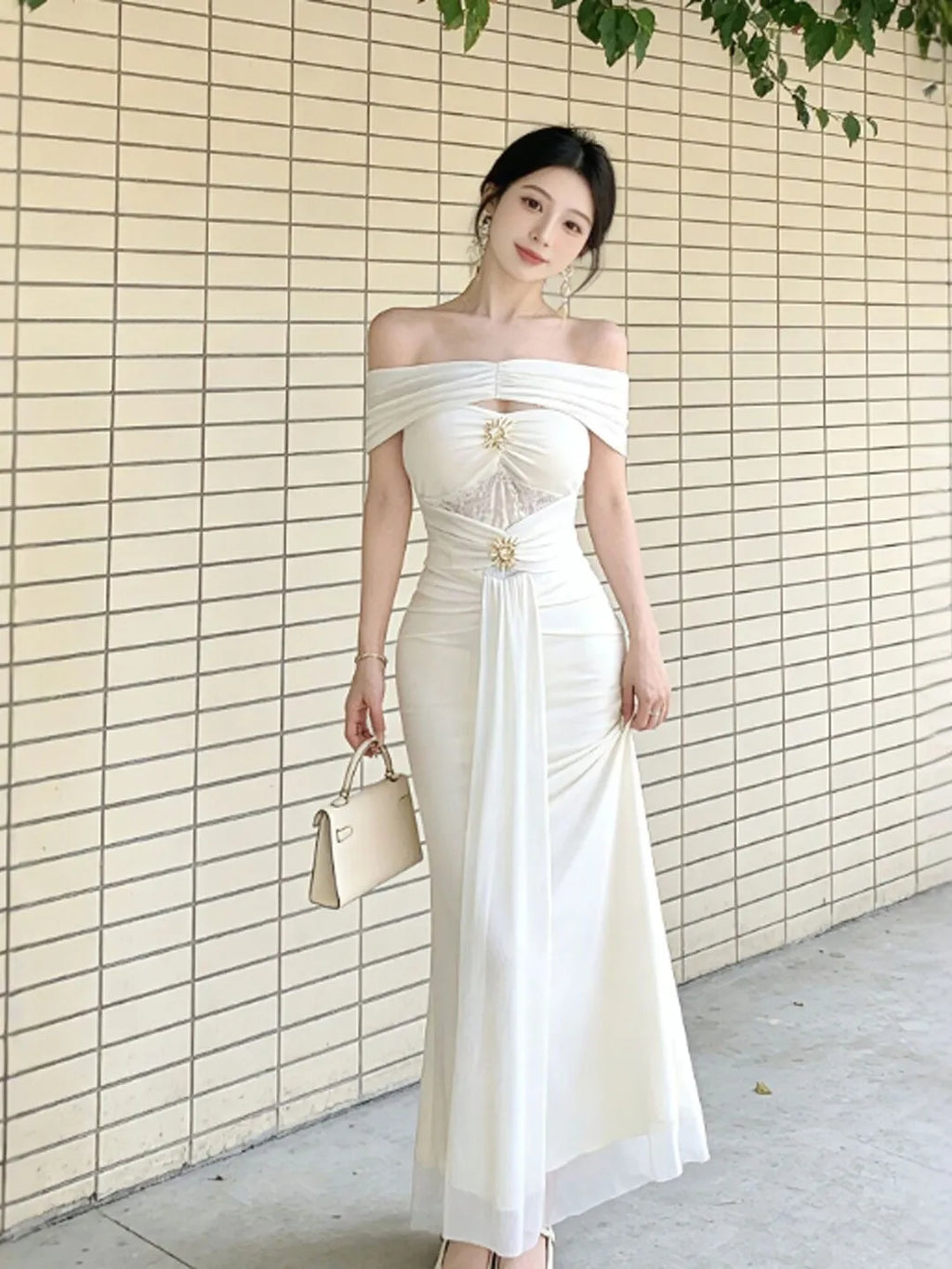 Elegant Lady Style One-Shoulder Slit Wrap Bodycon Long Dress Women's Summer Fashion Casual City Commute Street Style Dress