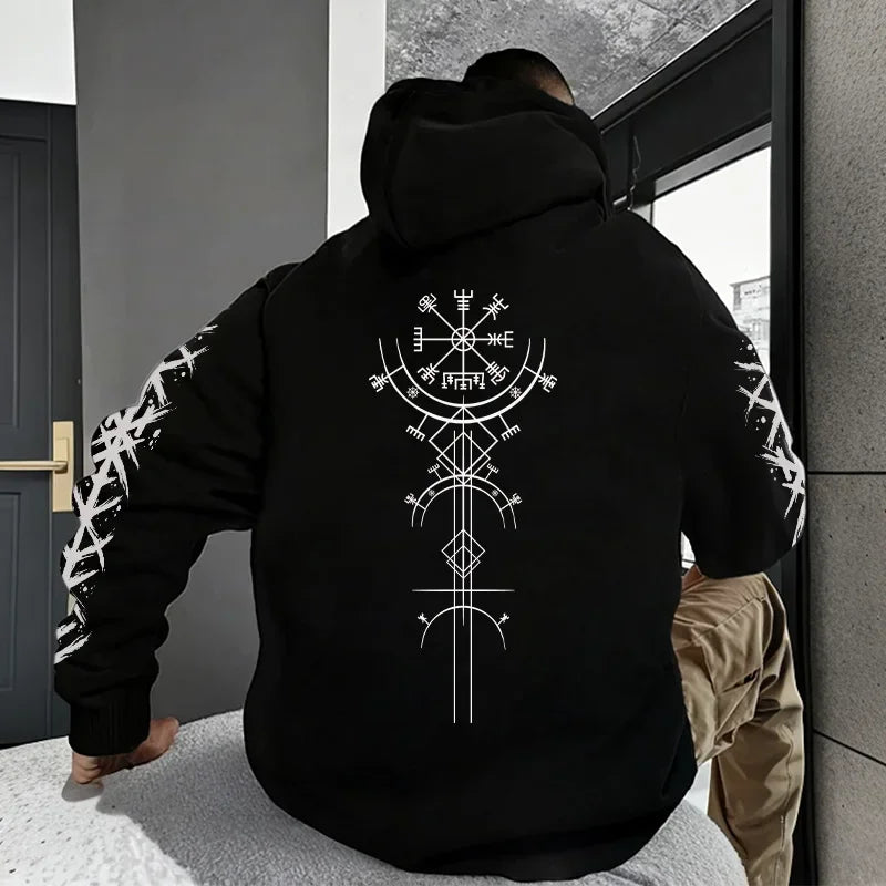 Autumn Winter Hot Sale Men's Hoodie High Grade Ancient Viking Rune Pattern Sweatshirt Male Home Outdoor Comfort Warm Casual Coat