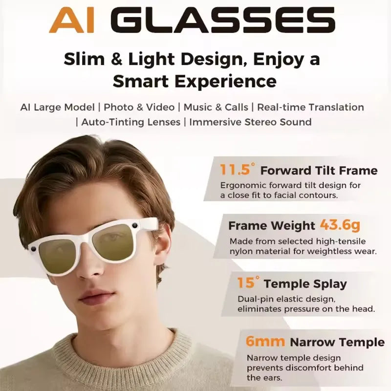 3600mAh Power Bank Smart Glasses 800W 4K HD Pixel 32GB Translation Bluetooth Music Ultra AI Smart Glasses with video camera 2026