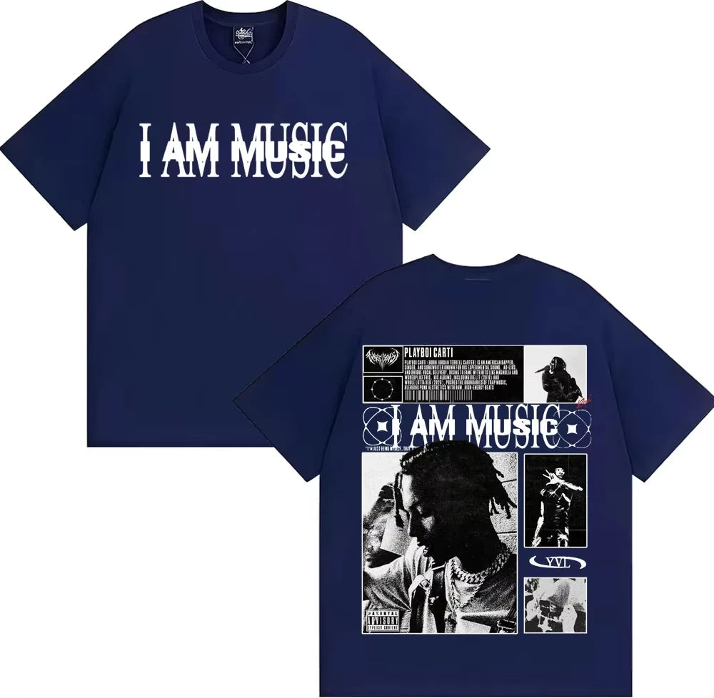 Rapper Playboi Carti I AM MUSIC Album Logo T Shirts for Men Harajuku Hip Hop Vintage T Shirt Casual Comfort pure Cotton T-shirts