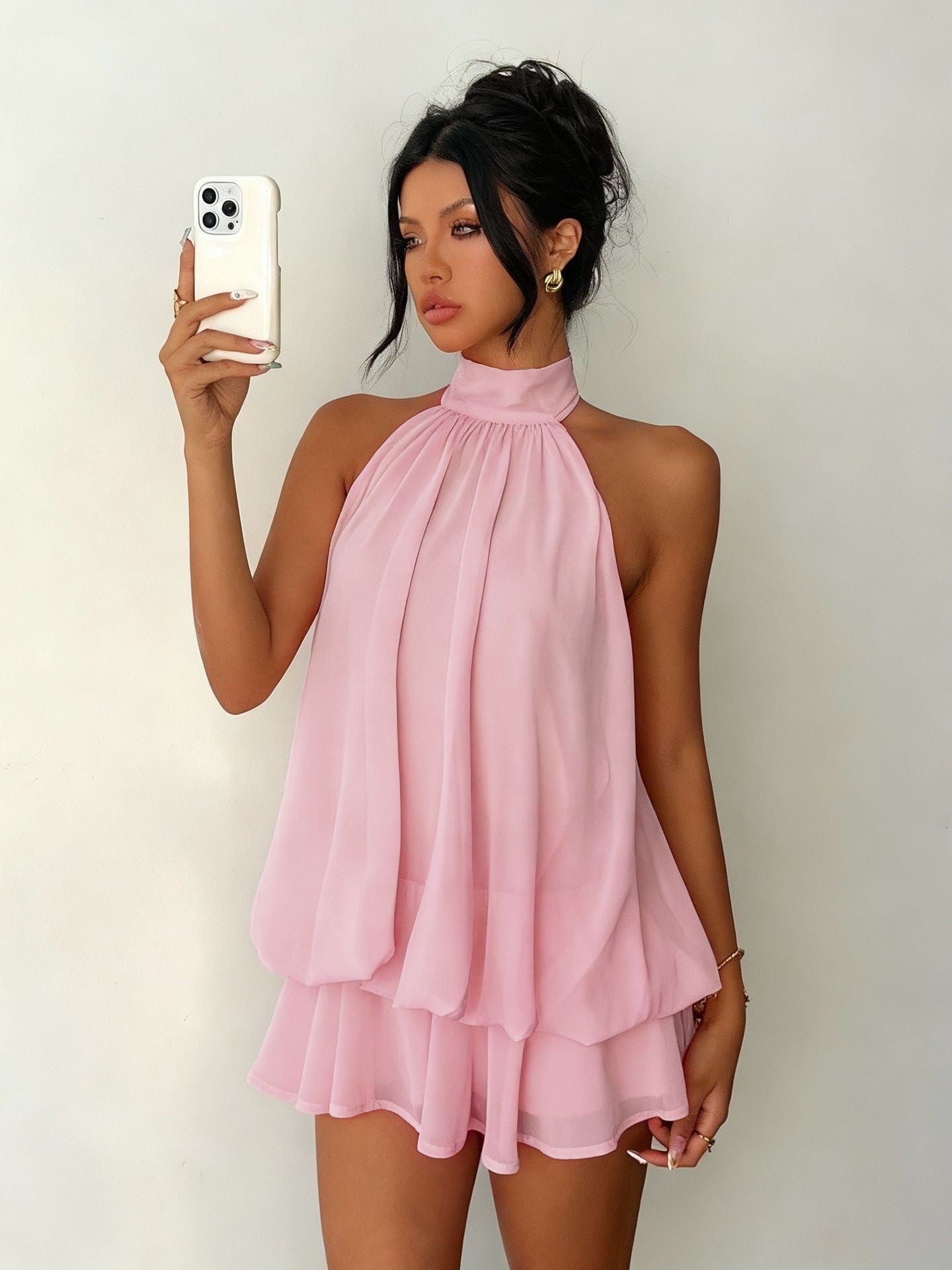 Womens Halter Neck Chiffon Dress