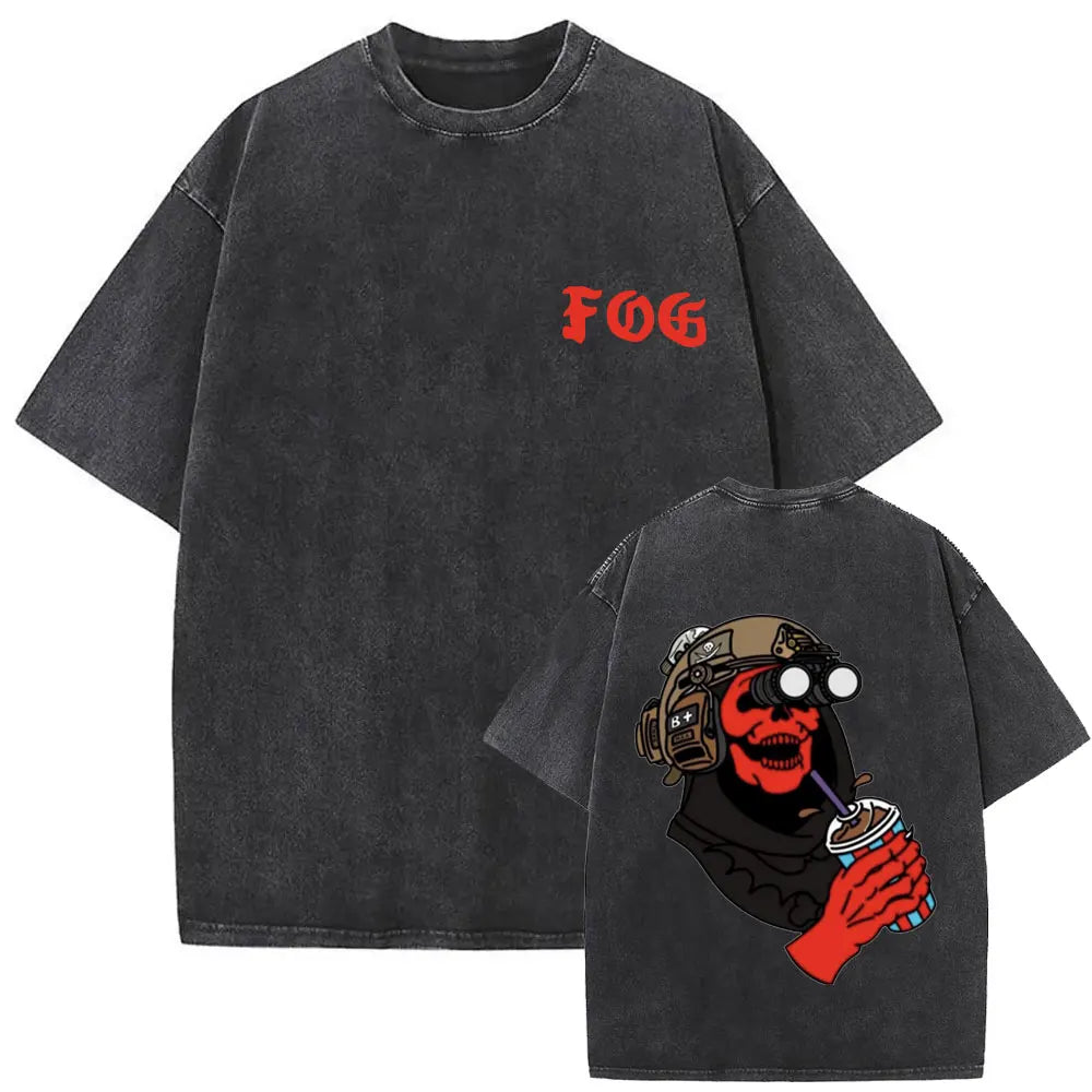 Forward Observations Group Vintage Washed T-shirt Skeleton Graphic T Shirts Men Women Fashion Oversized T-shirts Male Streetwear
