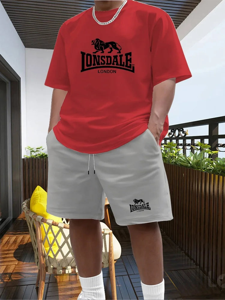Men's Summer Beach Sports Suit Casual Outdoor Basketball Sports Comfortable Two-Piece Set with Fashion Loose T-Shirt And Shorts