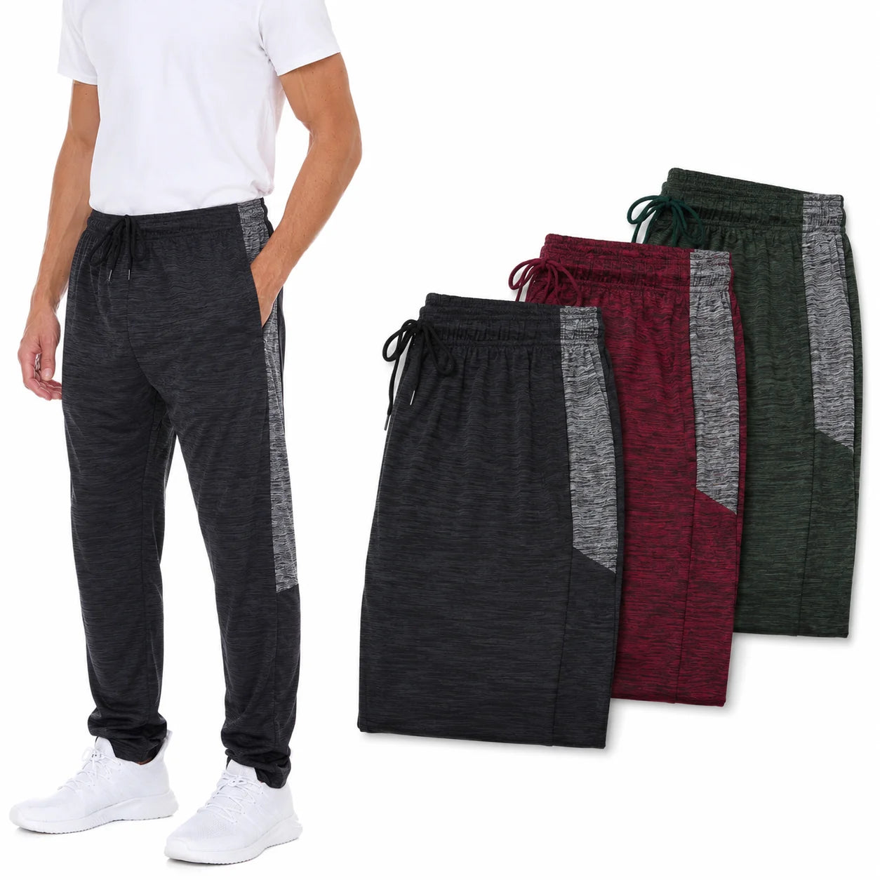 Men’S Dri-Fit Pants 3-Pack, Moisture-Wicking Open Bottom Athletic Pants with Pockets, Drawstring Waist, Sizes S-3XL