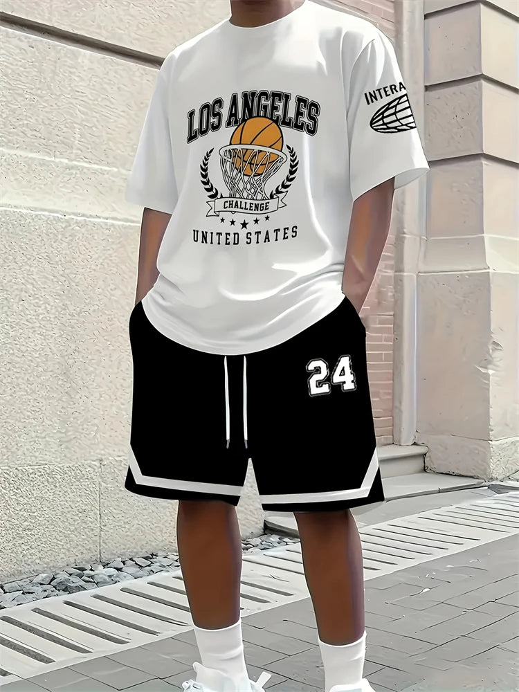Spring 2026 Casual New Men's Set, Peris 3D Printed Men's Casual Top And Drawstring Shorts, Urban Fashion Men's Clothing 2XS-6XL