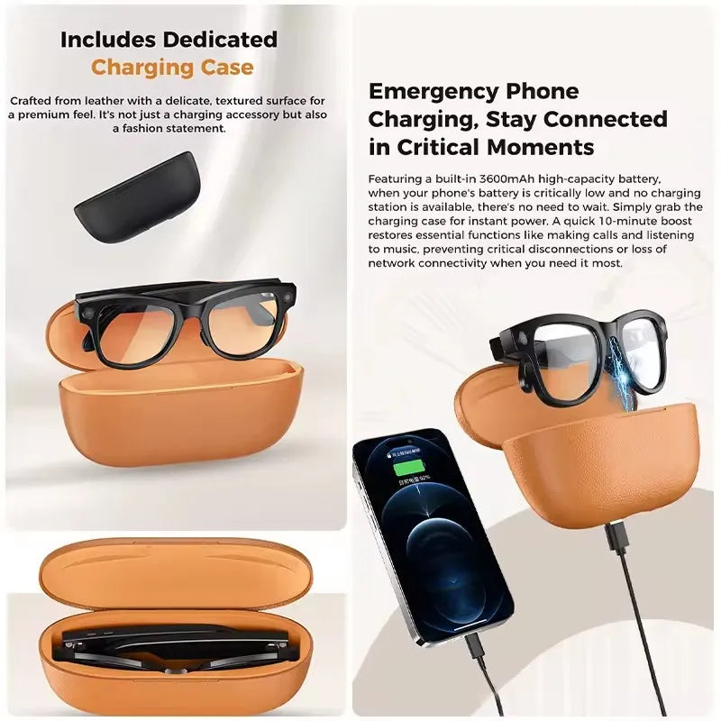 3600mAh Power Bank Smart Glasses 800W 4K HD Pixel 32GB Translation Bluetooth Music Ultra AI Smart Glasses with video camera 2026