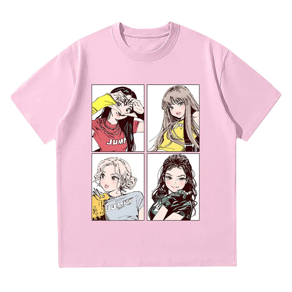 Kpop BP Jump 2026 Tees Pink Girls Band Clothing Adorable Anime Graphic T Shirts Summer High Quality  Comfortable Y2K Tops