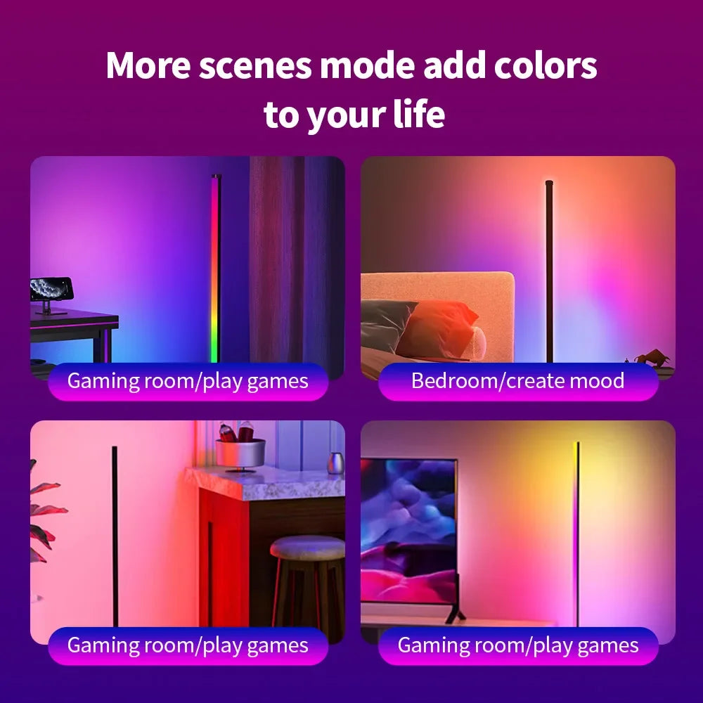 122cm Smart Corner Floor Lamp Dimmable APP Control RGB LED Modern Mood Lighting Stand Lights for Bedroom Gaming Living Room